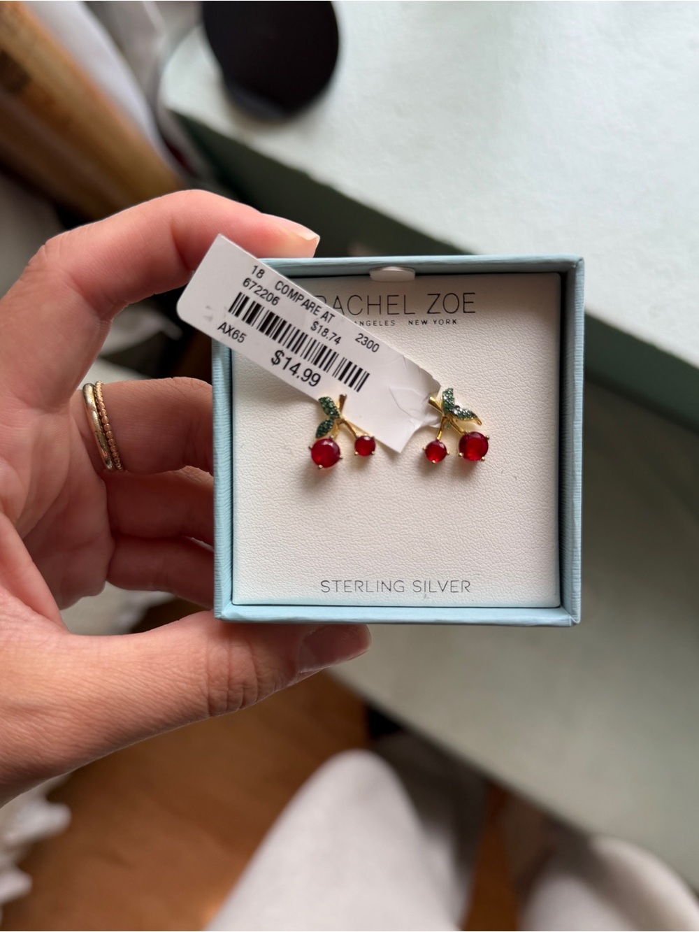 Rachel Zoe Gold-Tone Red Cherry Drop Earrings with Green Leaves